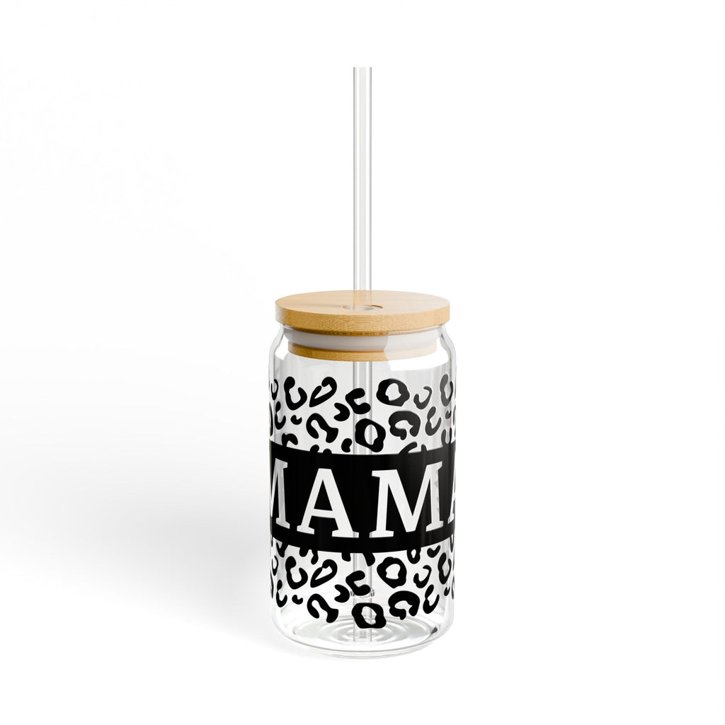 Mama Leopard Print Glass Tumbler with Straw (16oz)