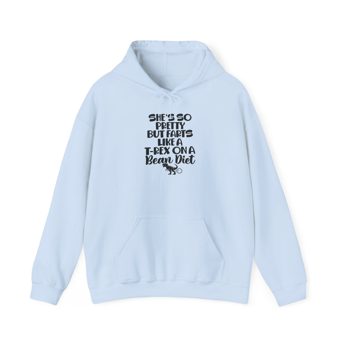 Funny Dinosaur Hooded Sweatshirt — "She's So Pretty But Farts Like a T-Rex on a Beach Diet"