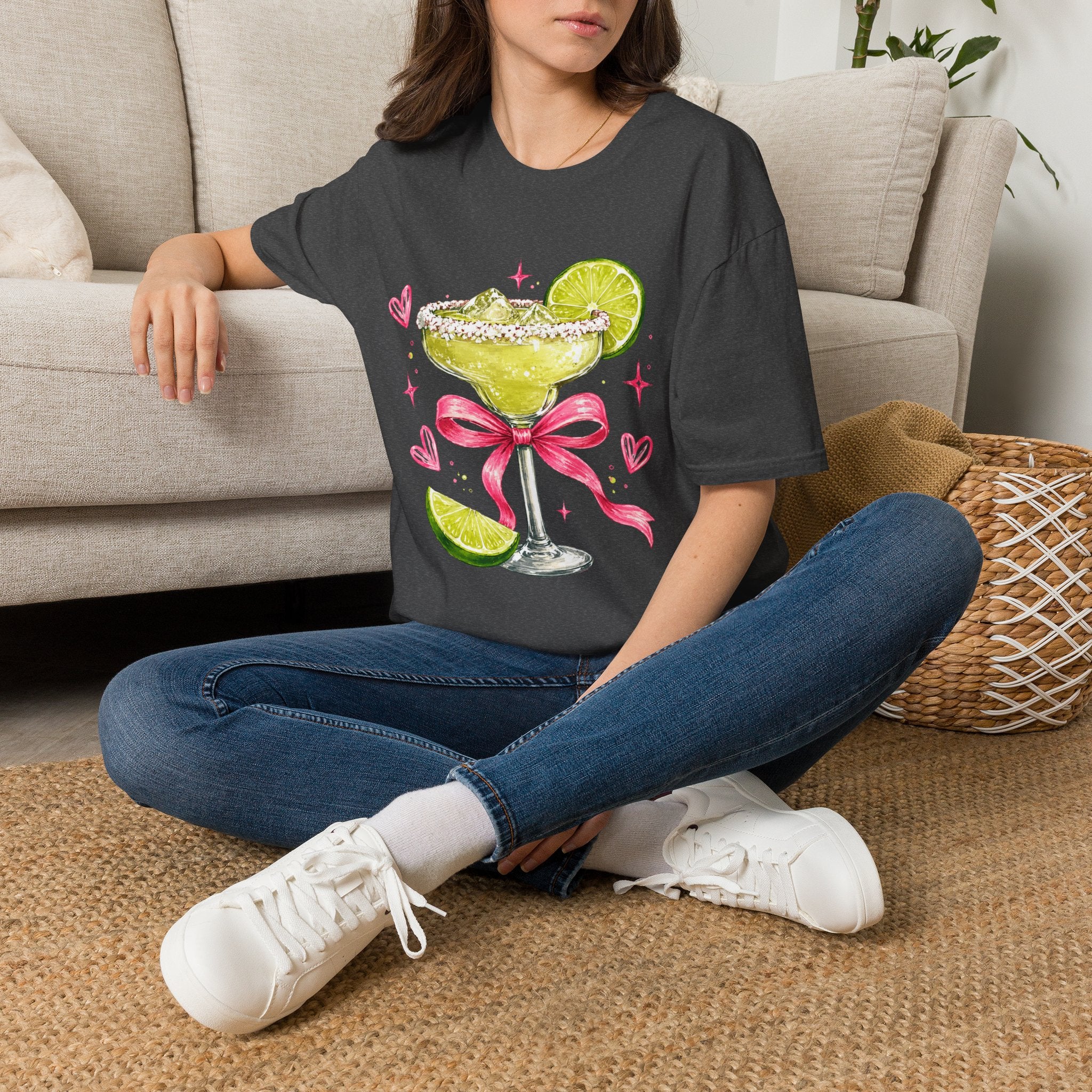 Margarita Cocktail Tee — Cute Lime Drawn Margarita with Ribbon
