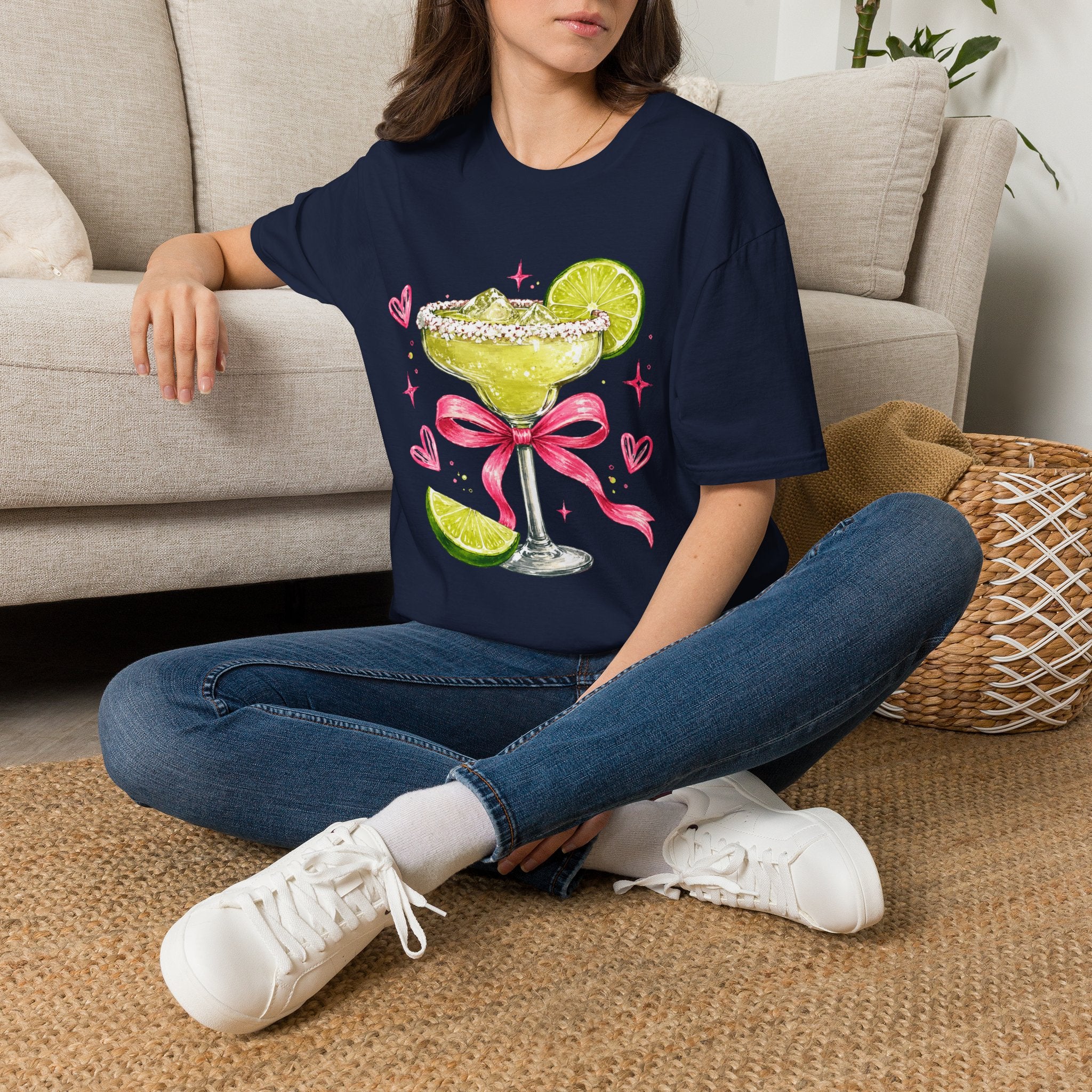 Margarita Cocktail Tee — Cute Lime Drawn Margarita with Ribbon