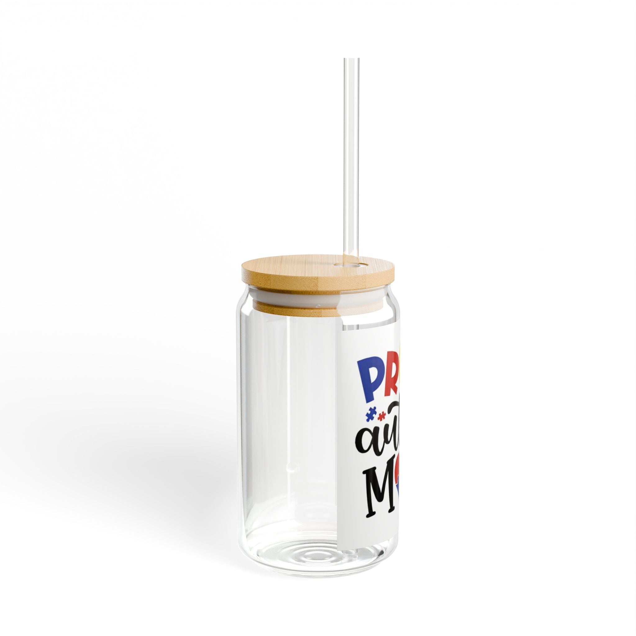 Proud Autism Mom Glass Can Tumbler with Straw — 16oz