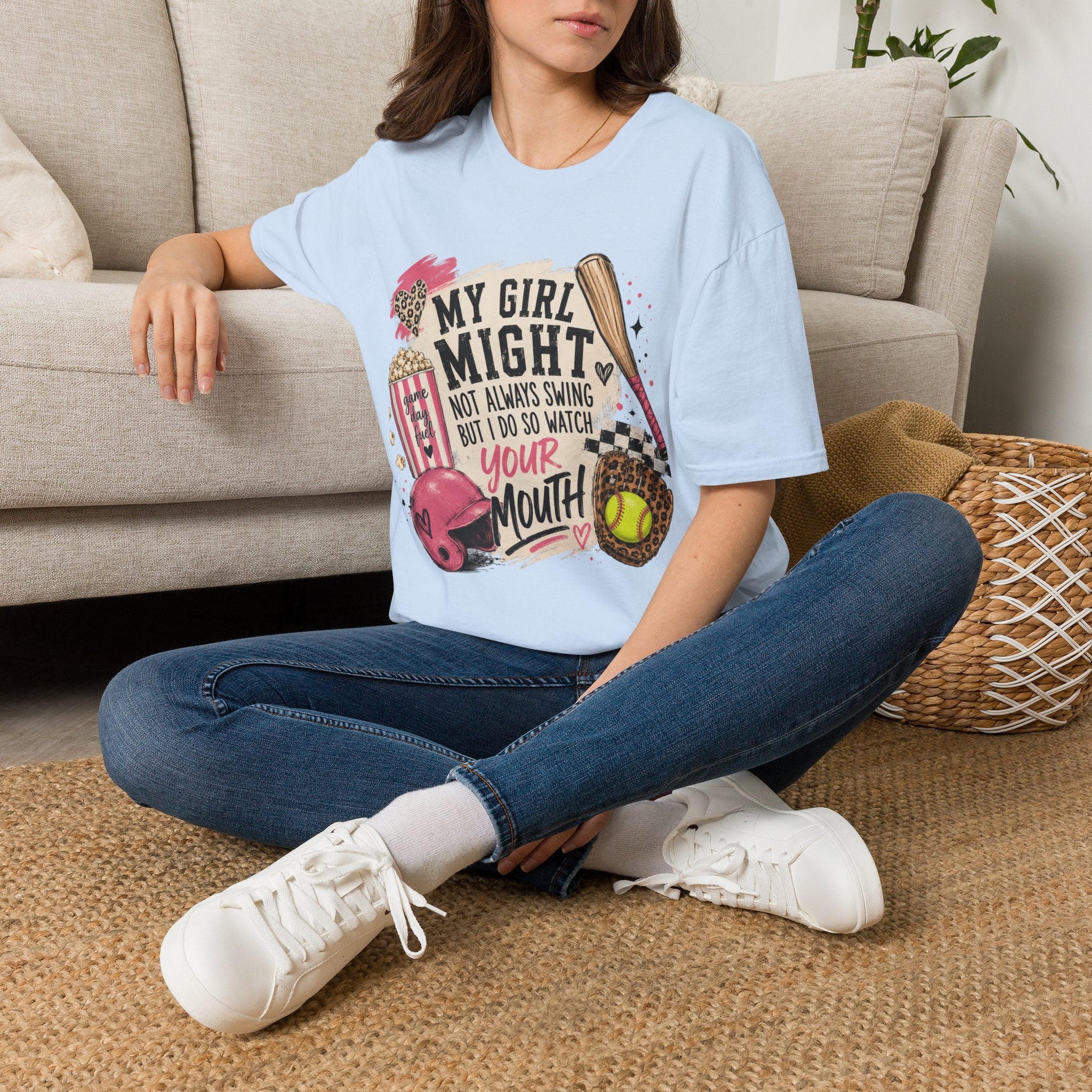 Softball Mom T-Shirt — "My Girl Might Not Always Swing But I Do So Watch Your Mouth"