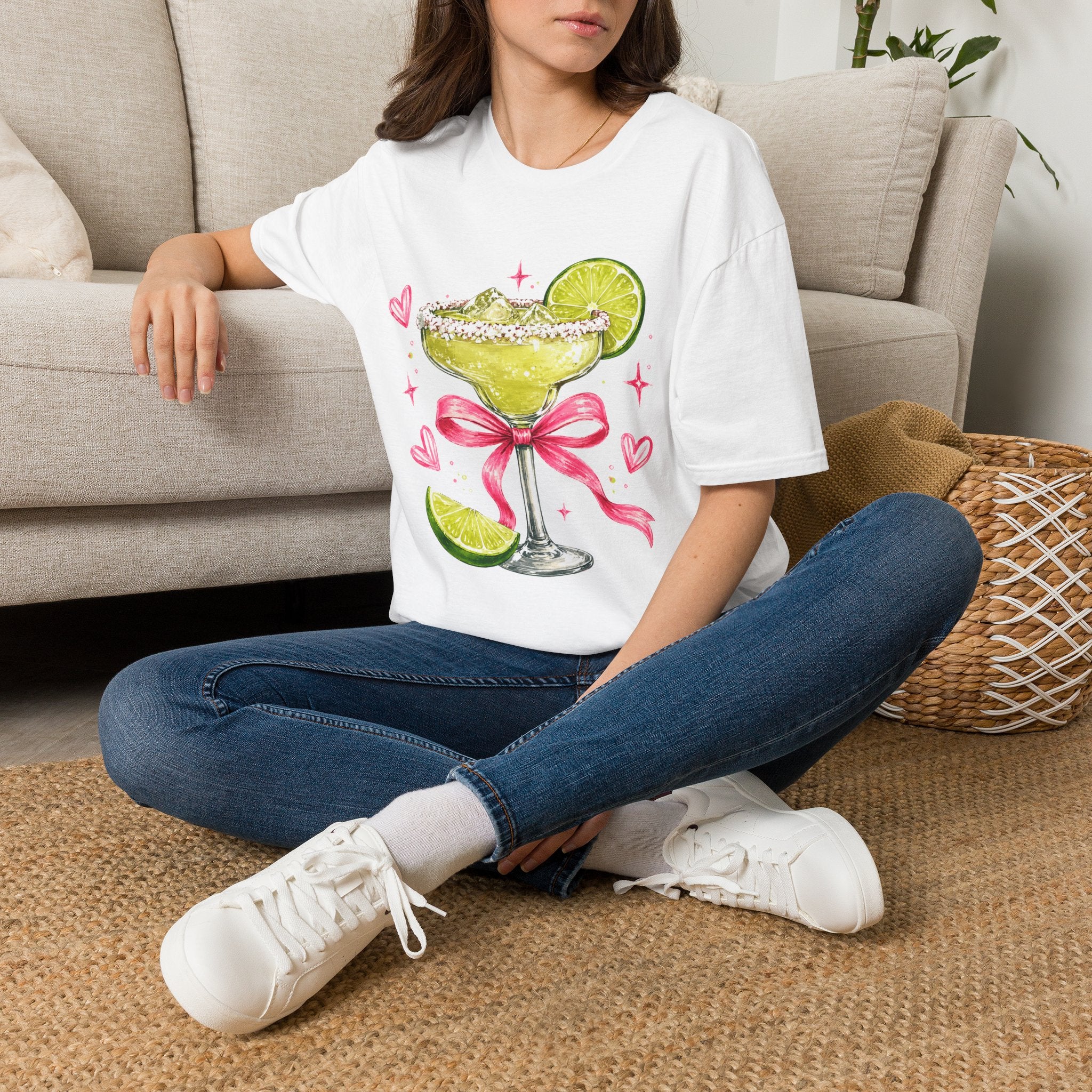 Margarita Cocktail Tee — Cute Lime Drawn Margarita with Ribbon