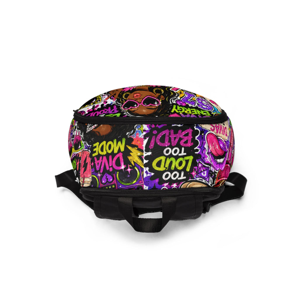 67 One of a Kind Vibrant Graffiti Backpack — 'Dumpling Queen' Colorful Kids/Teen School Bag