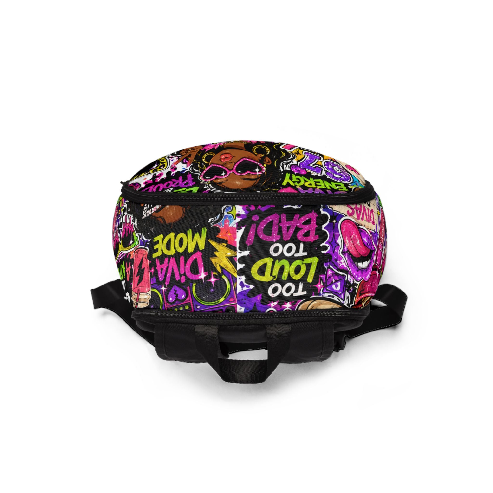 67 One of a Kind Vibrant Graffiti Backpack — 'Dumpling Queen' Colorful Kids/Teen School Bag