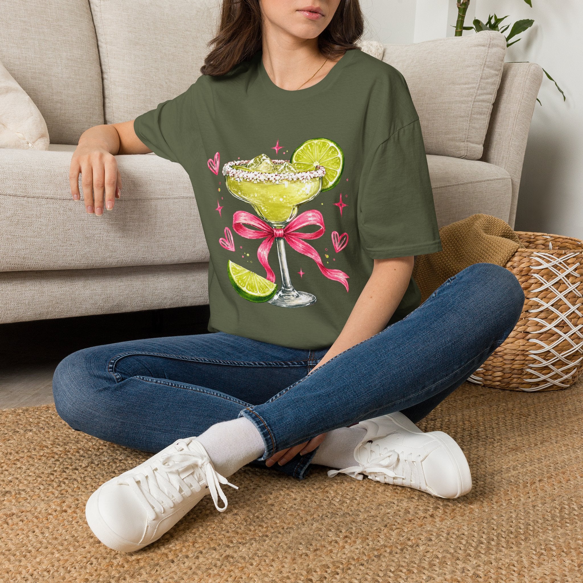Margarita Cocktail Tee — Cute Lime Drawn Margarita with Ribbon