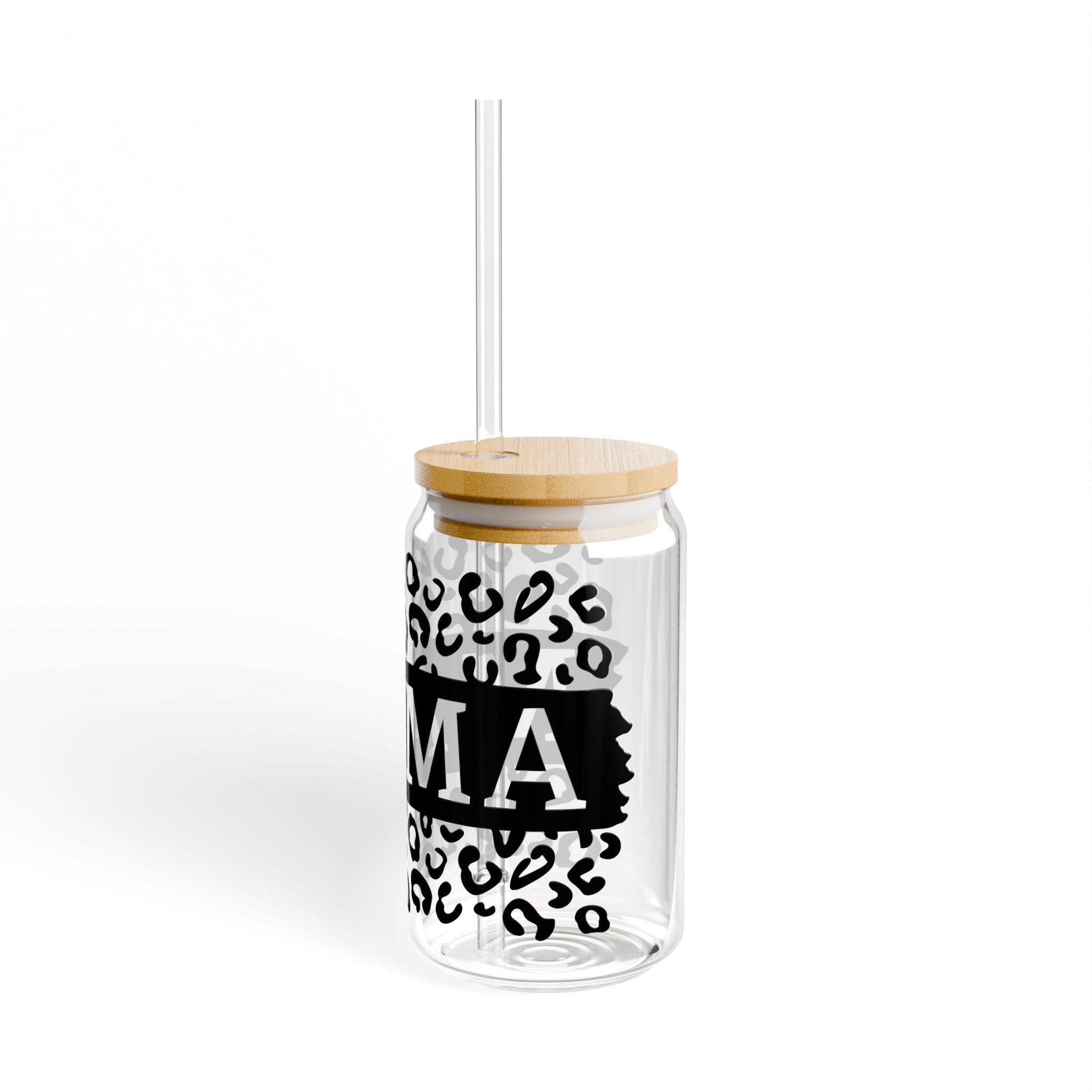 Mama Leopard Print Glass Tumbler with Straw (16oz)