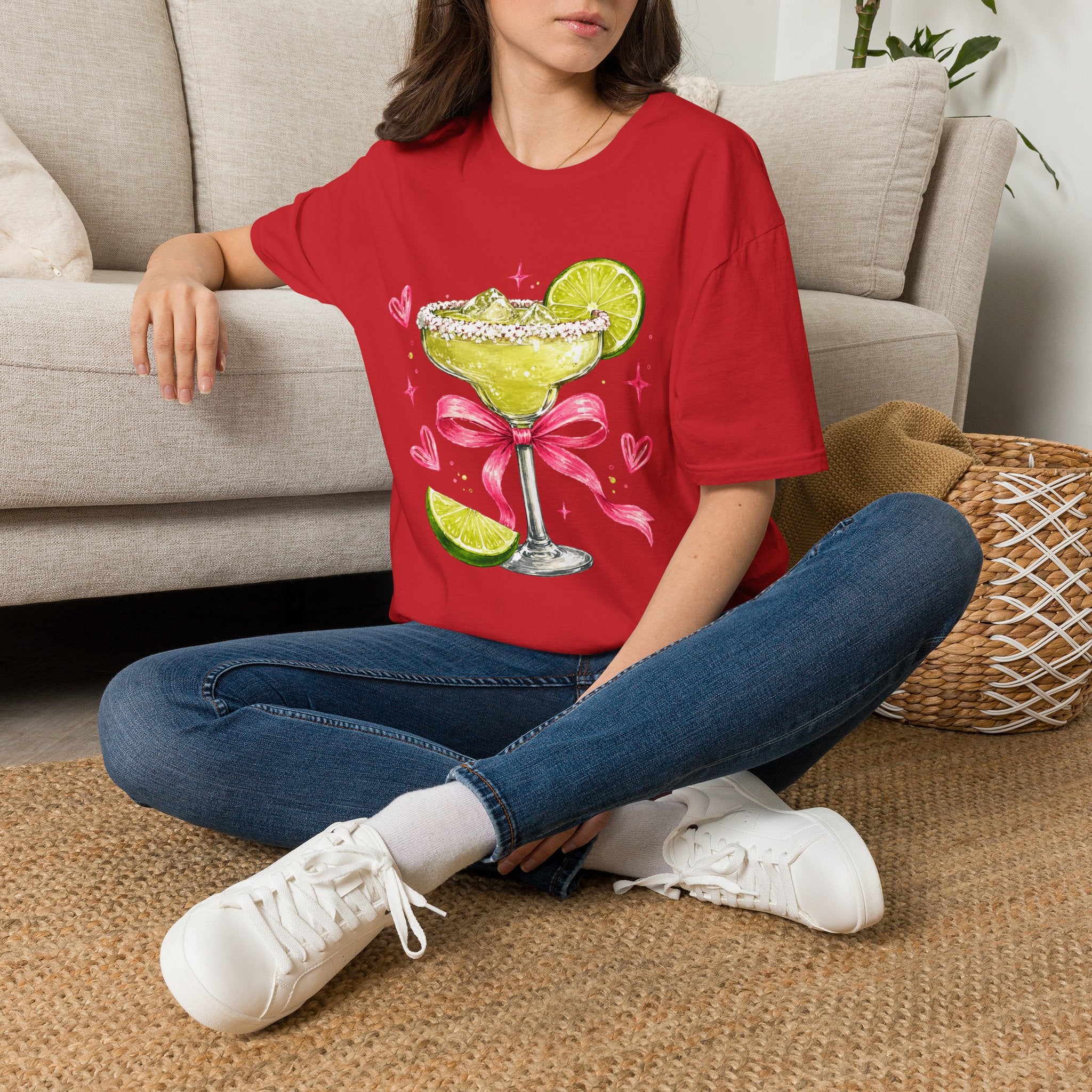 Margarita Cocktail Tee — Cute Lime Drawn Margarita with Ribbon
