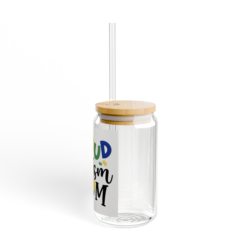 Proud Autism Mom Glass Can Tumbler with Straw — 16oz