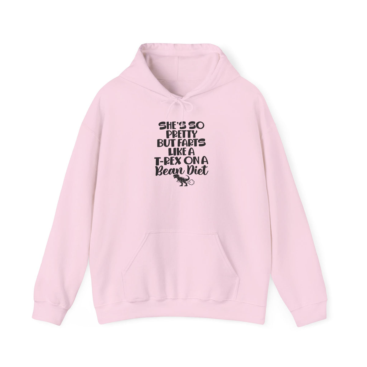 Funny Dinosaur Hooded Sweatshirt — "She's So Pretty But Farts Like a T-Rex on a Beach Diet"