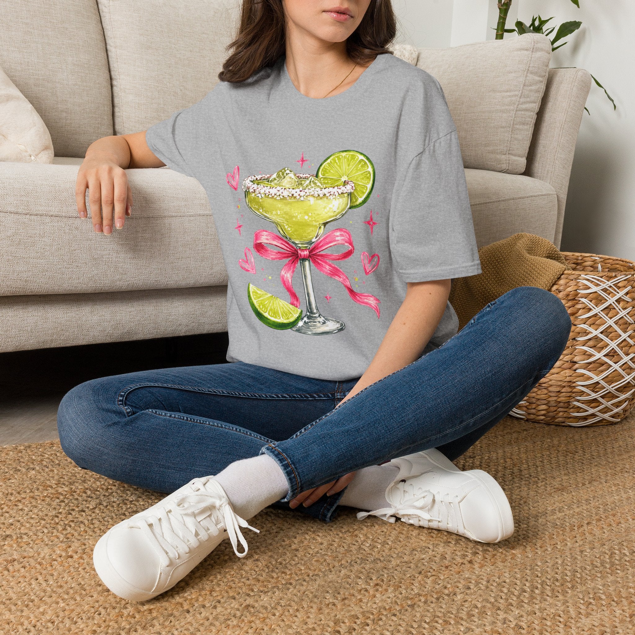 Margarita Cocktail Tee — Cute Lime Drawn Margarita with Ribbon