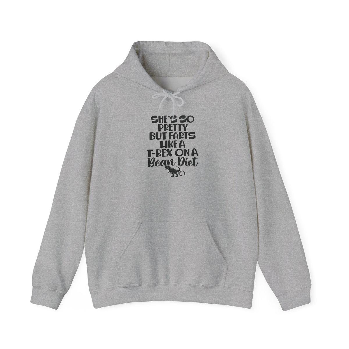 Funny Dinosaur Hooded Sweatshirt — "She's So Pretty But Farts Like a T-Rex on a Beach Diet"