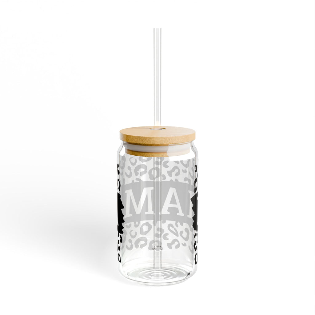 Mama Leopard Print Glass Tumbler with Straw (16oz)