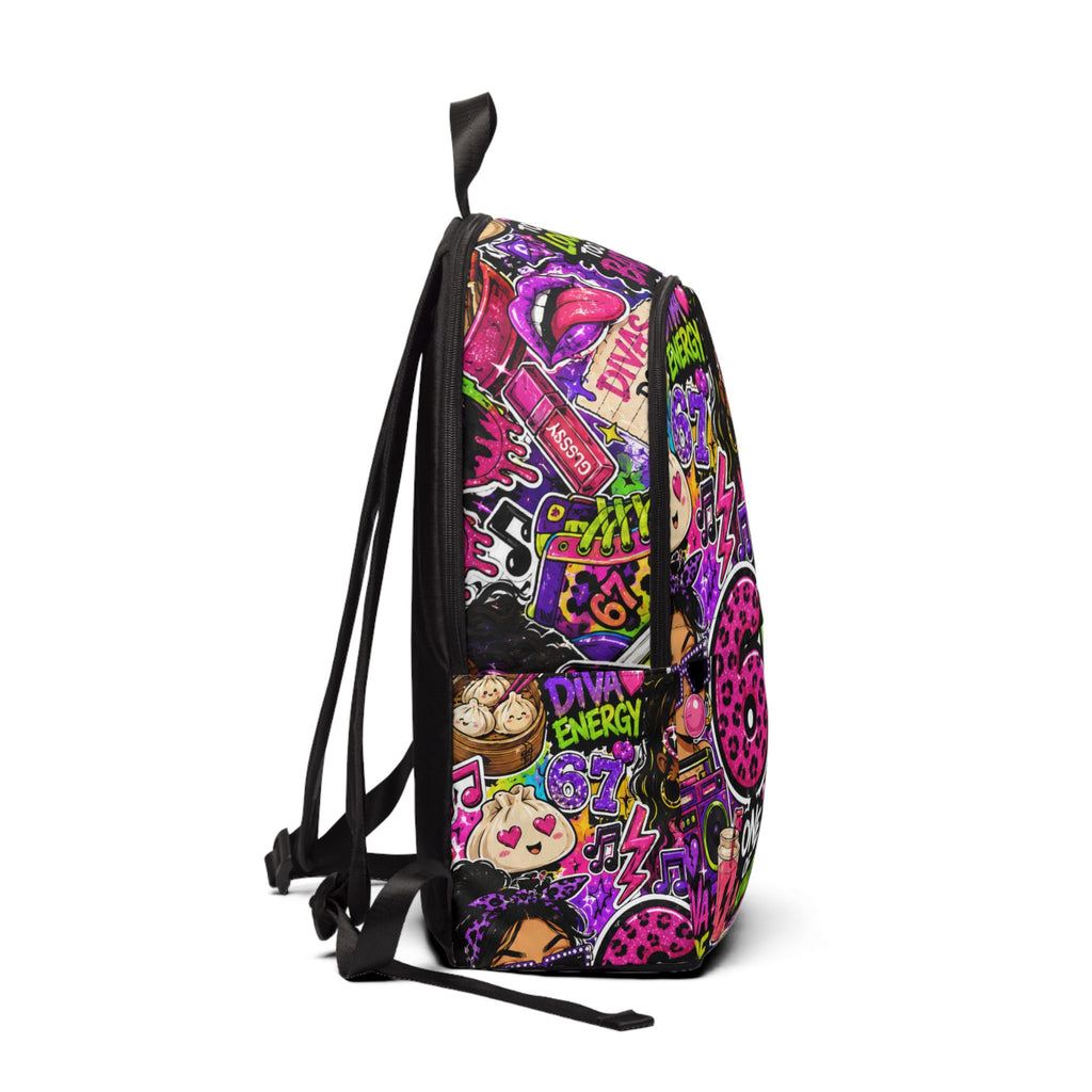 67 One of a Kind Vibrant Graffiti Backpack — 'Dumpling Queen' Colorful Kids/Teen School Bag