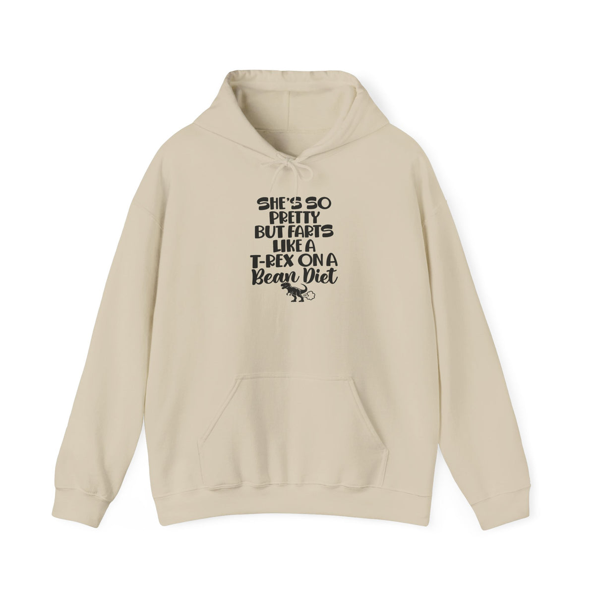 Funny Dinosaur Hooded Sweatshirt — "She's So Pretty But Farts Like a T-Rex on a Beach Diet"