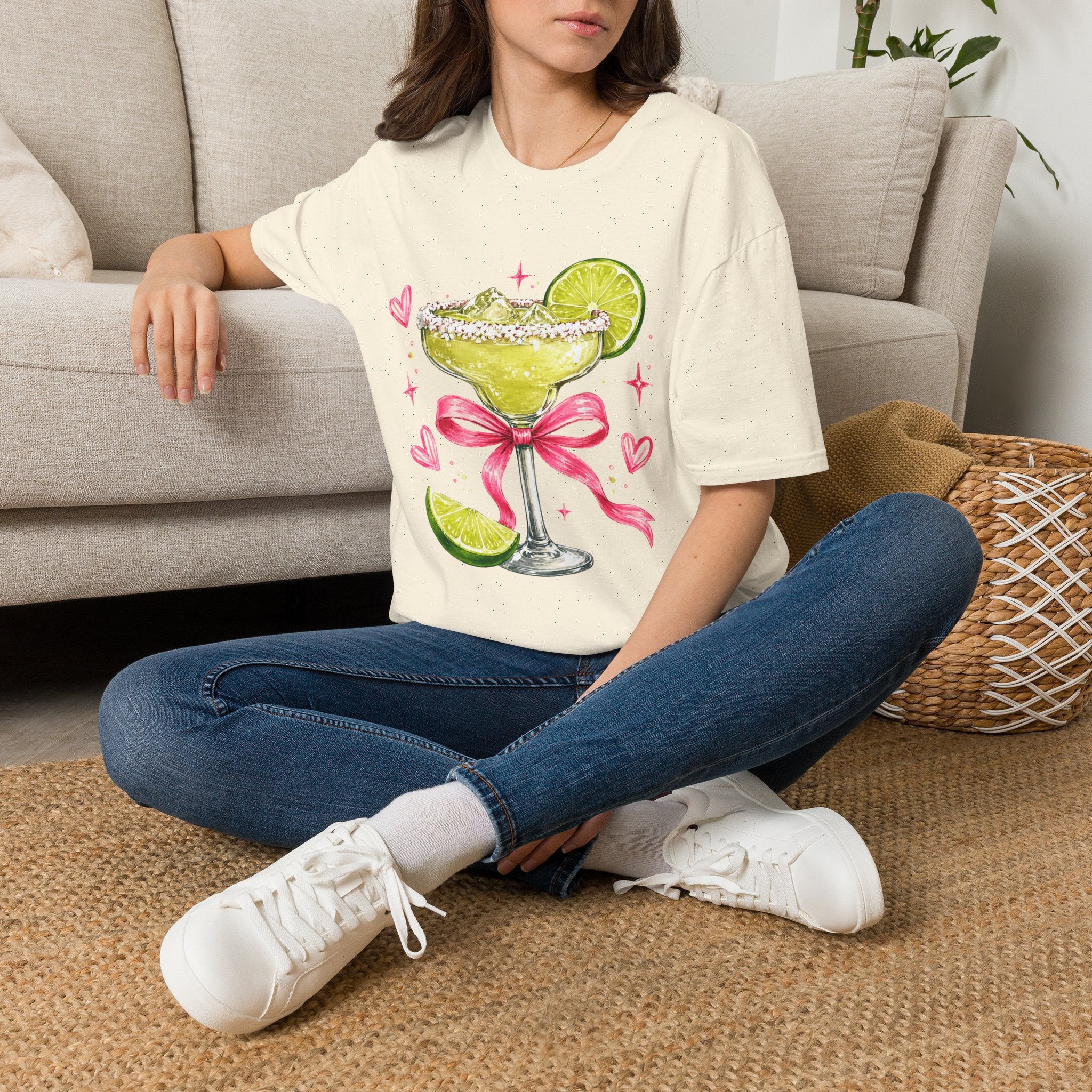 Margarita Cocktail Tee — Cute Lime Drawn Margarita with Ribbon