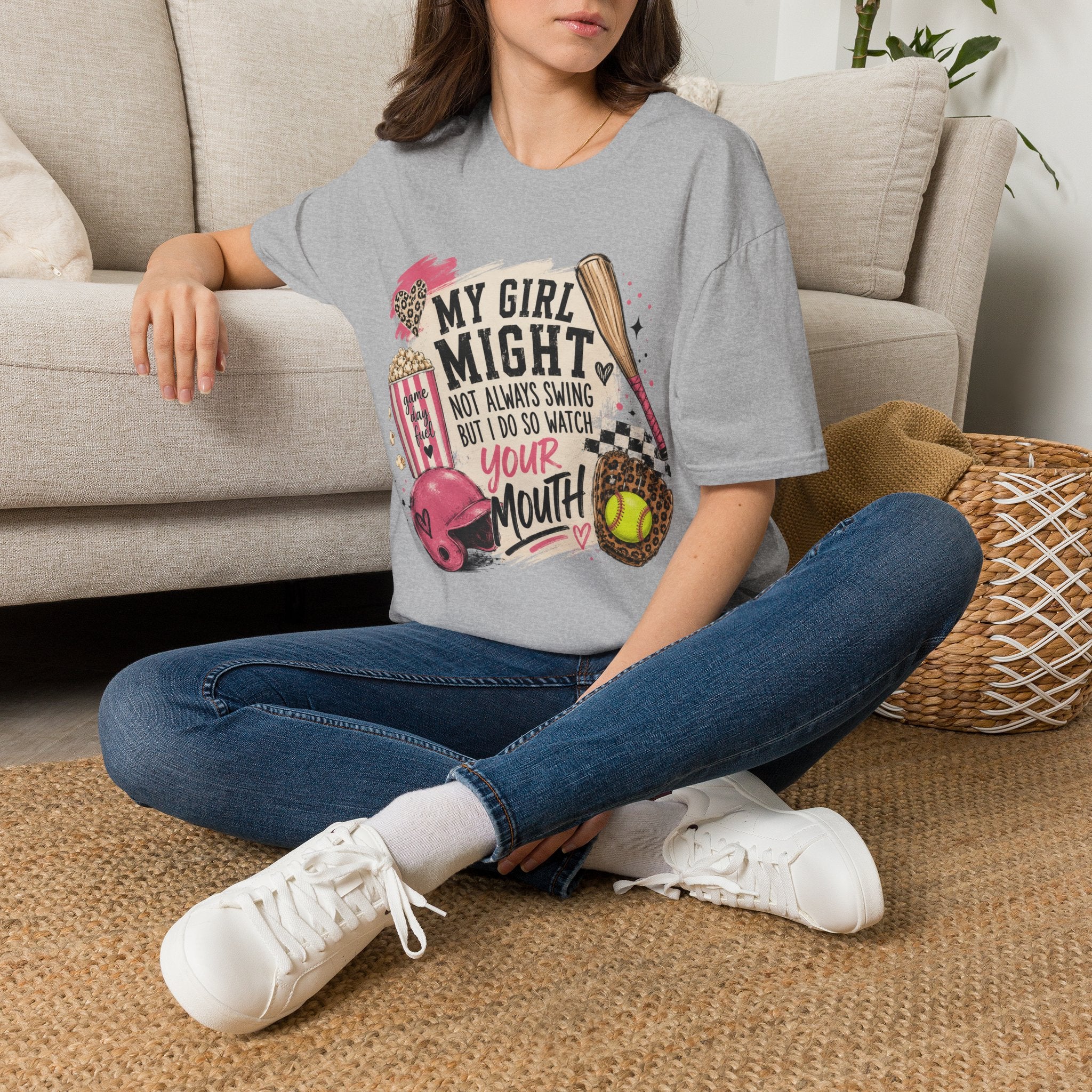 Softball Mom T-Shirt — "My Girl Might Not Always Swing But I Do So Watch Your Mouth"